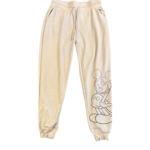 Disney Mickey Mouse Jogger Sweatpants Cream Beige Outline Graphic – Size M